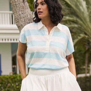 Torrid Light Blue and White Belle Isle Polo Shirt